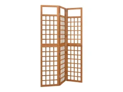 Biombo-Tabique divisorio/celosía de 3 paneles de madera maciza de abeto Marru00f3n