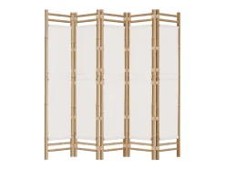 Biombo-Tabique plegable 5 paneles 200 cm Bambú y lona Crema