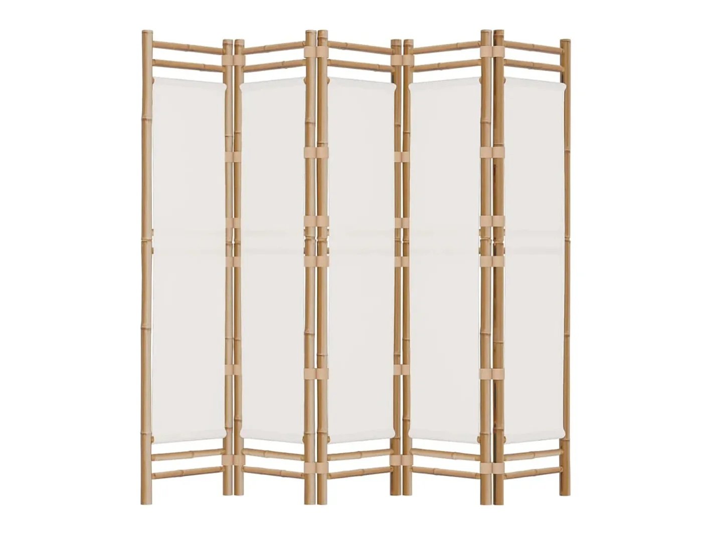 Biombo-Tabique plegable 5 paneles 200 cm Bambú y lona Crema