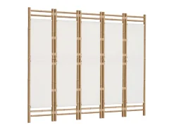 Biombo-Tabique plegable 5 paneles 200 cm Bambú y lona Crema