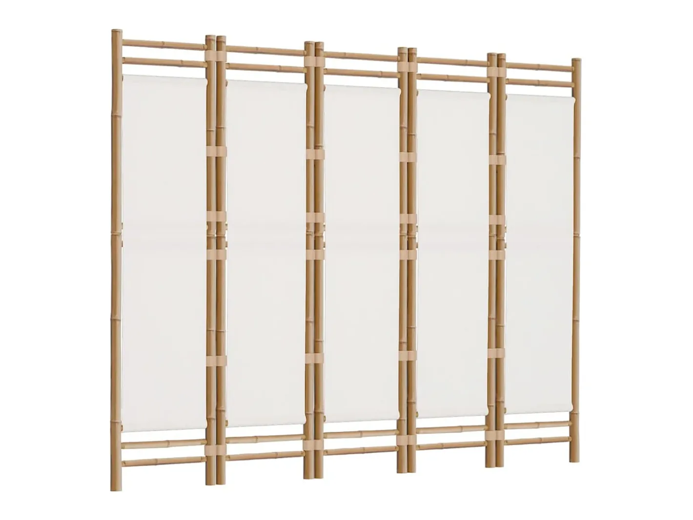Biombo-Tabique plegable 5 paneles 200 cm Bambú y lona Crema
