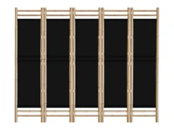 Best Tabique plegable 5 paneles 200 cm Bambú y lona Negro