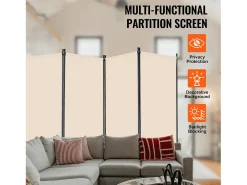 Biombo-Tabique SucceBuy Biombo de 4 Paneles, Biombo Plegable, Separador Portátil, Separador Independiente para Oficina, Dormitorio y Estudio, Beige