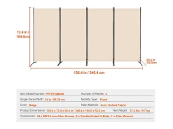Biombo-Tabique SucceBuy Biombo de 4 Paneles, Biombo Plegable, Separador Portátil, Separador Independiente para Oficina, Dormitorio y Estudio, Beige