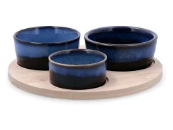 Vajilla-Tabla de aperitivo Moana Bidasoa 3 cuencos cerámica natural/azul Azul oscuro
