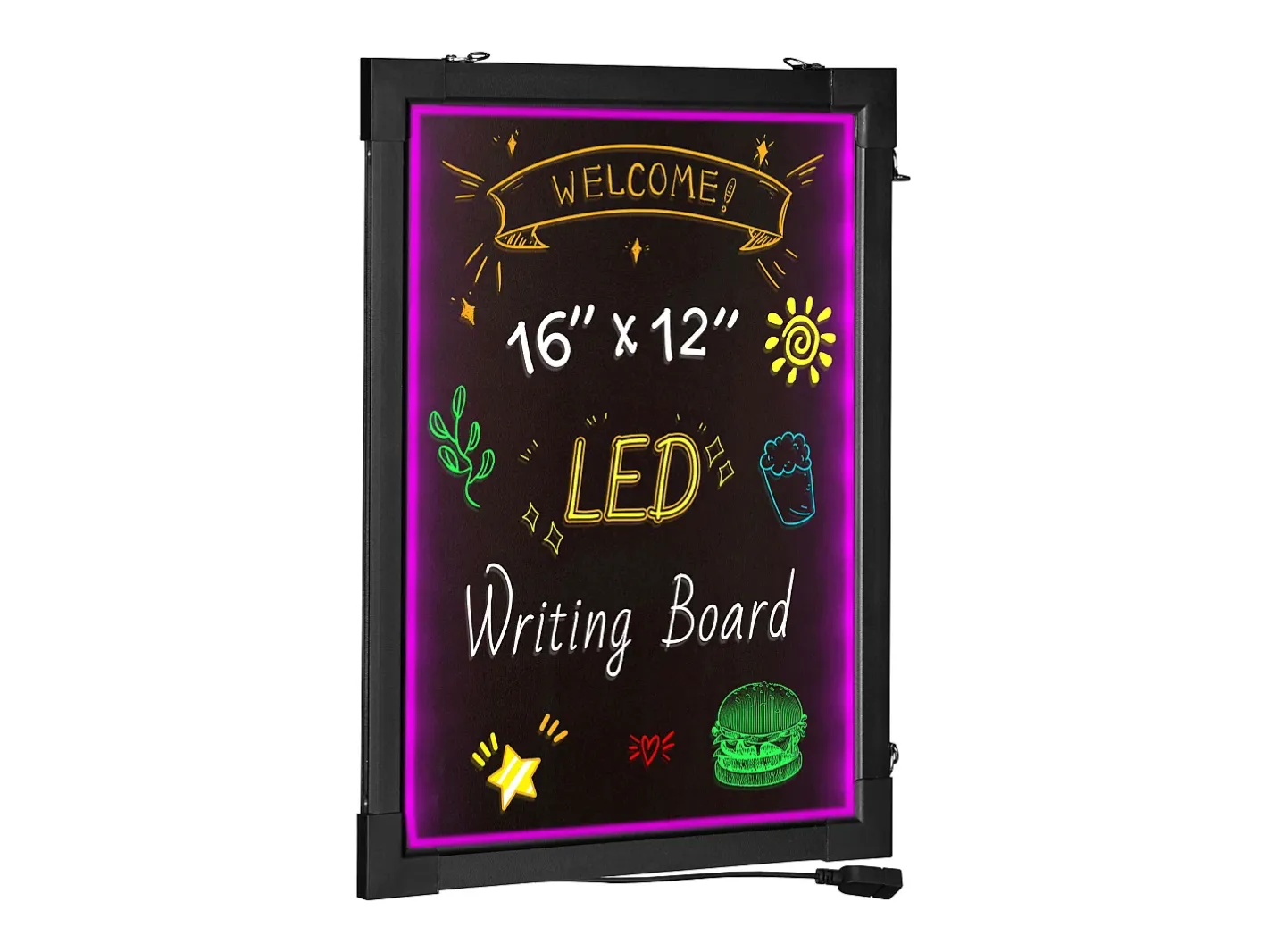 Cuadro-Tablero de Escritura de Mensajes con LED SucceBuy, 40,5 x 30,2 cm Iluminado y Borrable, para la Casa, la Tienda de Bodas Negro