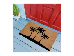 Tapete cepillo de fibra de coco natural PVC 40x60cm con motivo de palmera para interior/exterior cubierto Negro / Marru00f3n Hot