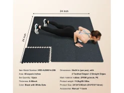 Felpudo-Tapete Entrelazado SucceBuy de 1.4 cm de Grosor para Gimnasio, 12 Piezas, y Azul, 4.46 m² Negro