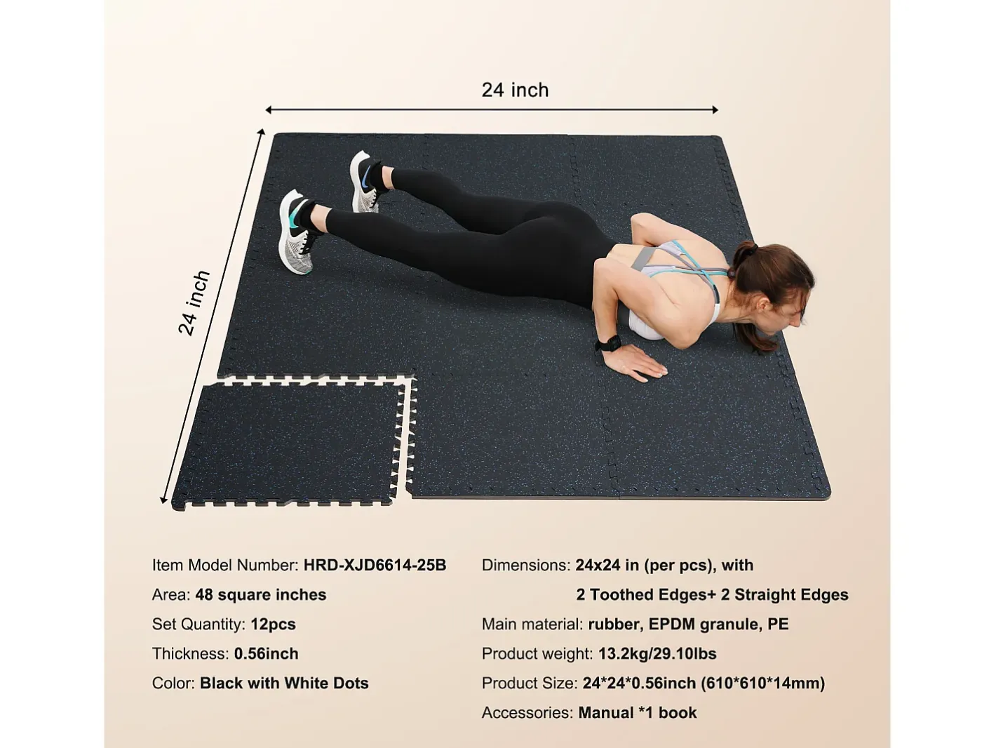 Felpudo-Tapete Entrelazado SucceBuy de 1.4 cm de Grosor para Gimnasio, 12 Piezas, y Azul, 4.46 m² Negro