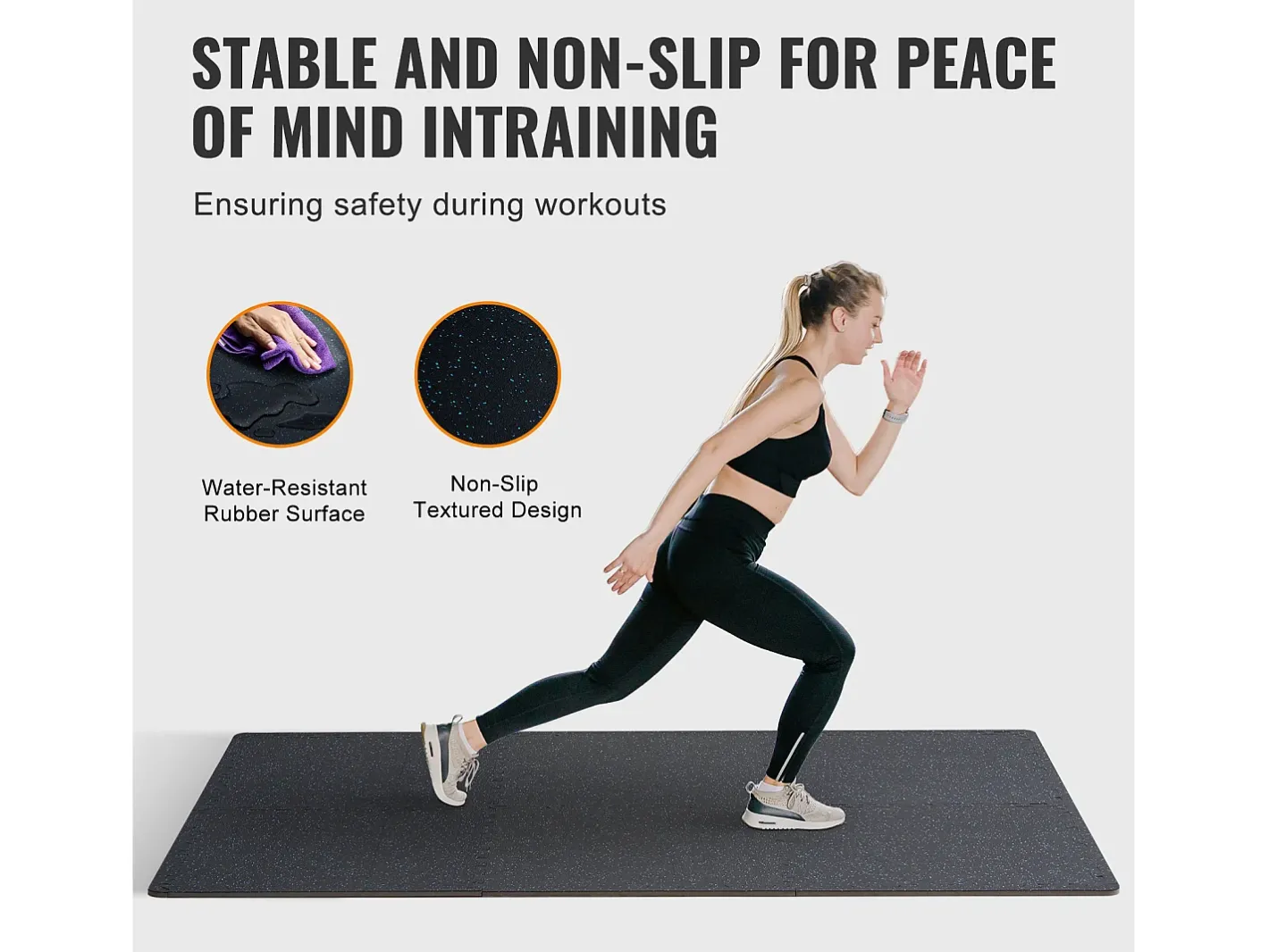 Felpudo-Tapete Entrelazado SucceBuy de 1.4 cm de Grosor para Gimnasio, 12 Piezas, y Azul, 4.46 m² Negro