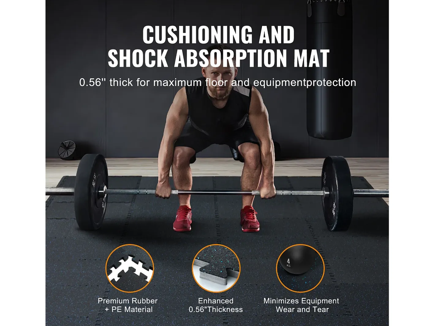 Felpudo-Tapete Entrelazado SucceBuy de 1.4 cm de Grosor para Gimnasio, 12 Piezas, y Azul, 4.46 m² Negro