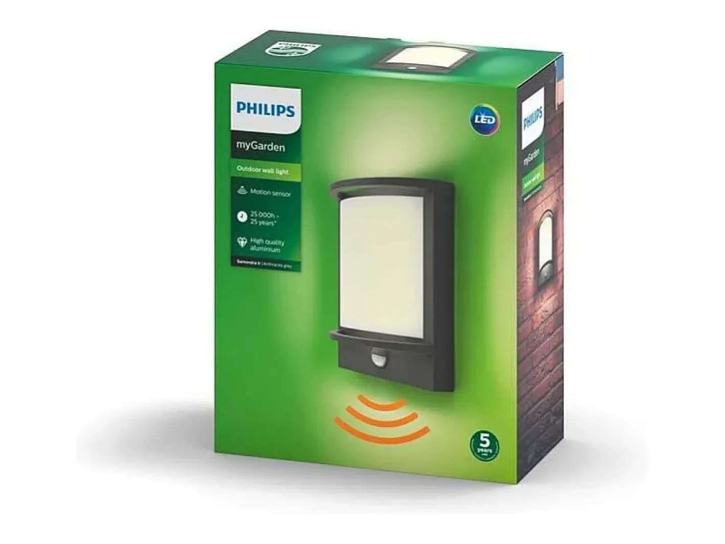 New Ledkia TechBrey Aplique de Pared Exterior LED con Sensor Movimiento 12W PHILIPS Samondra Transparente
