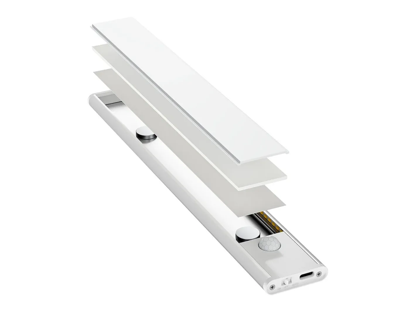 Ledkia Guirnalda Luminosa-TechBrey Barra LED 25cm con Sensor de Movimiento y Bateria Recargable USB C Transparente