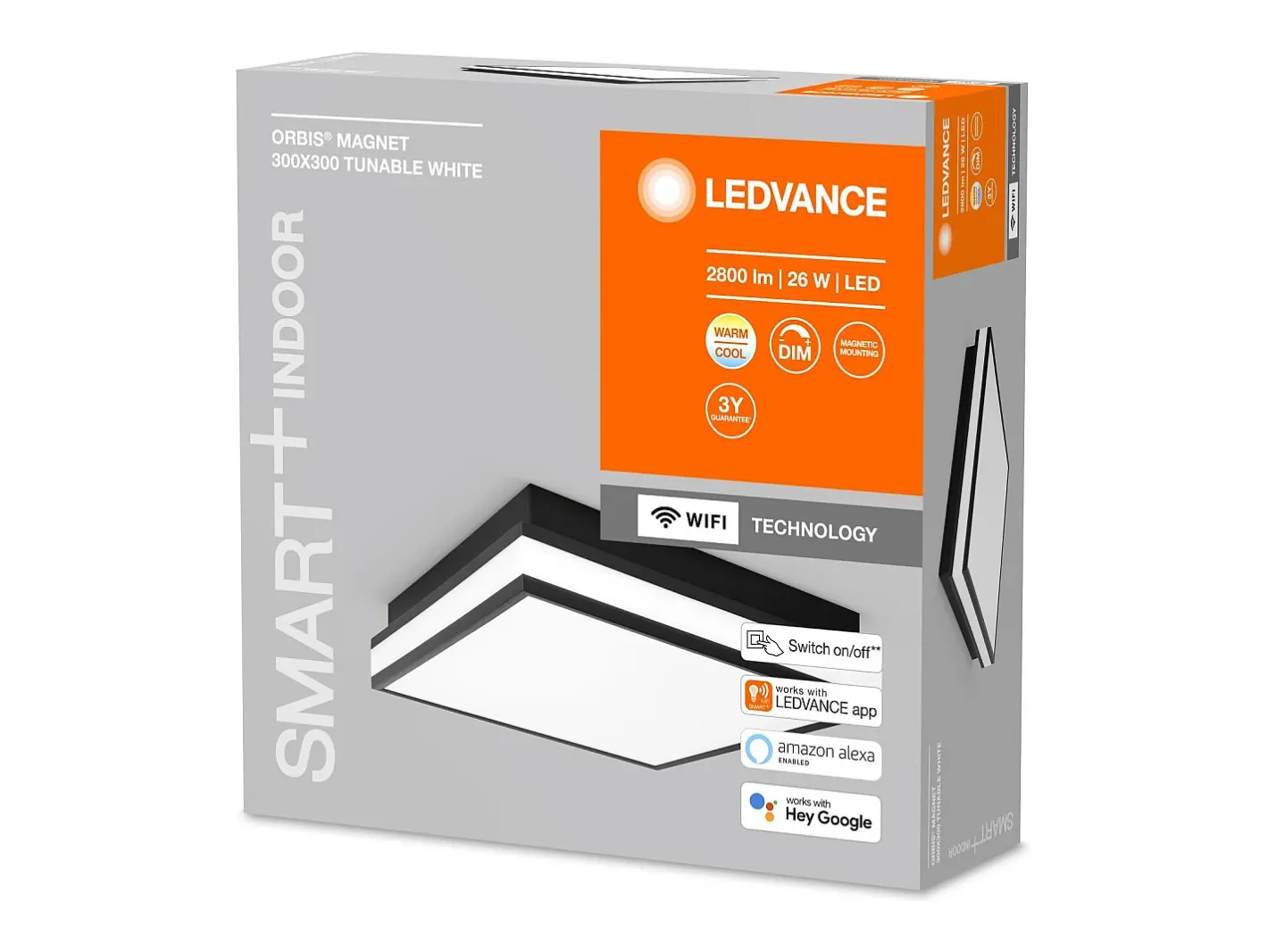 Ledkia Plafón-TechBrey Plafón LED 26W CCT 300x300 mm Cuadrado Smart+ WiFi ORBIS Magnet LEDVANCE 4058075572799 Negro