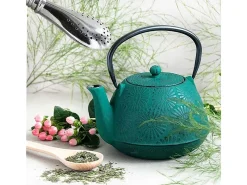 Sale Tetera de hierro fundido Hanami verde esmeralda 1.2 L + pajita de acero inoxidable con filtro Multicolor