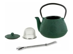 Sale Tetera de hierro fundido Hanami verde esmeralda 1.2 L + pajita de acero inoxidable con filtro Multicolor