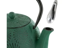 Sale Tetera de hierro fundido Hanami verde esmeralda 1.2 L + pajita de acero inoxidable con filtro Multicolor