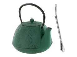 Sale Tetera de hierro fundido Hanami verde esmeralda 1.2 L + pajita de acero inoxidable con filtro Multicolor