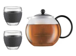 Bodum Tetera de émbolo Chambord 1L con tapa, filtro de plástico y 2 vasos de 0,35L Transparente / Negro Clearance