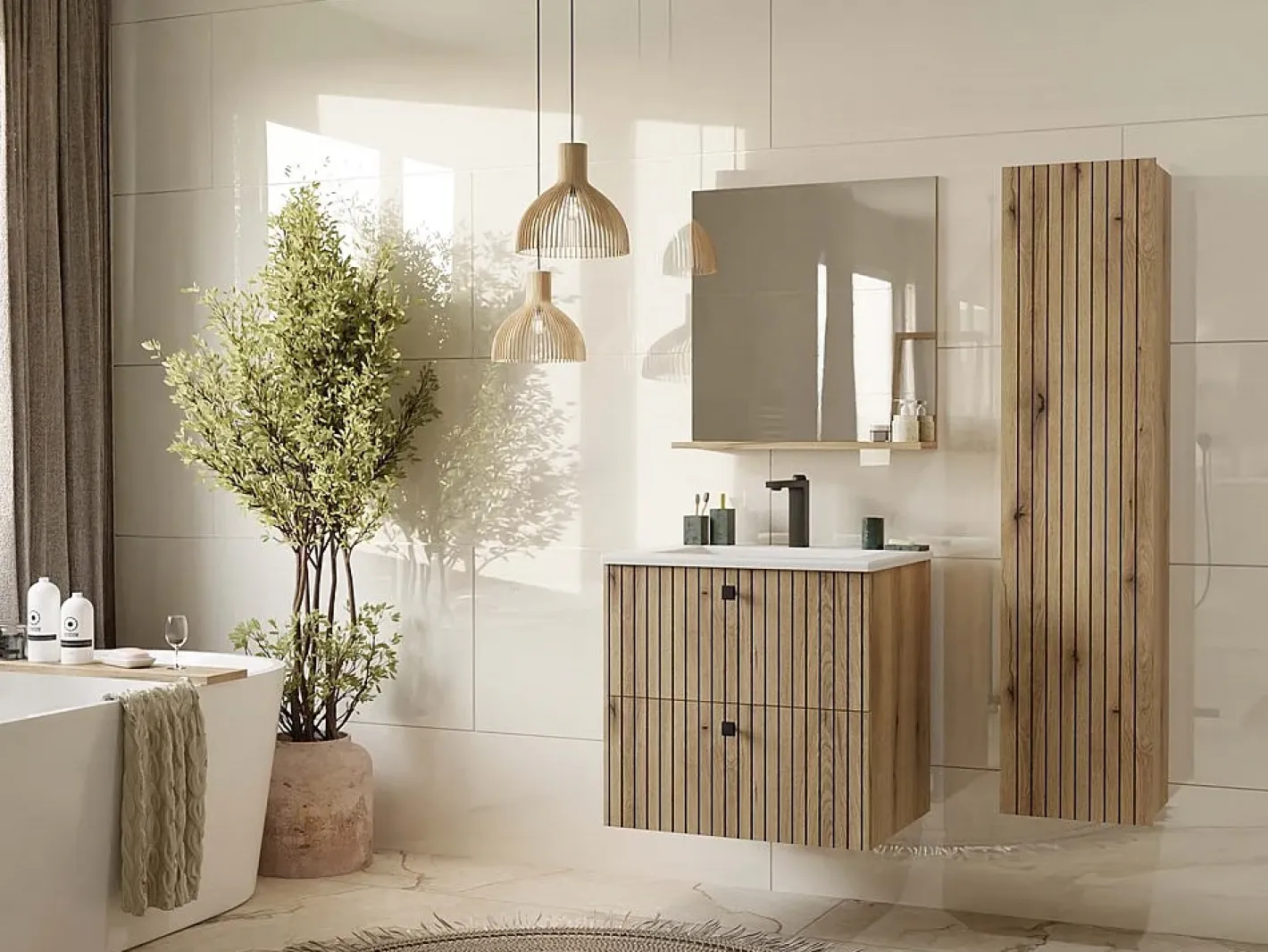 TOPESHOP TIGO - Espejo de baño con estante tigo 60x61,5 cm Color natural oscuro