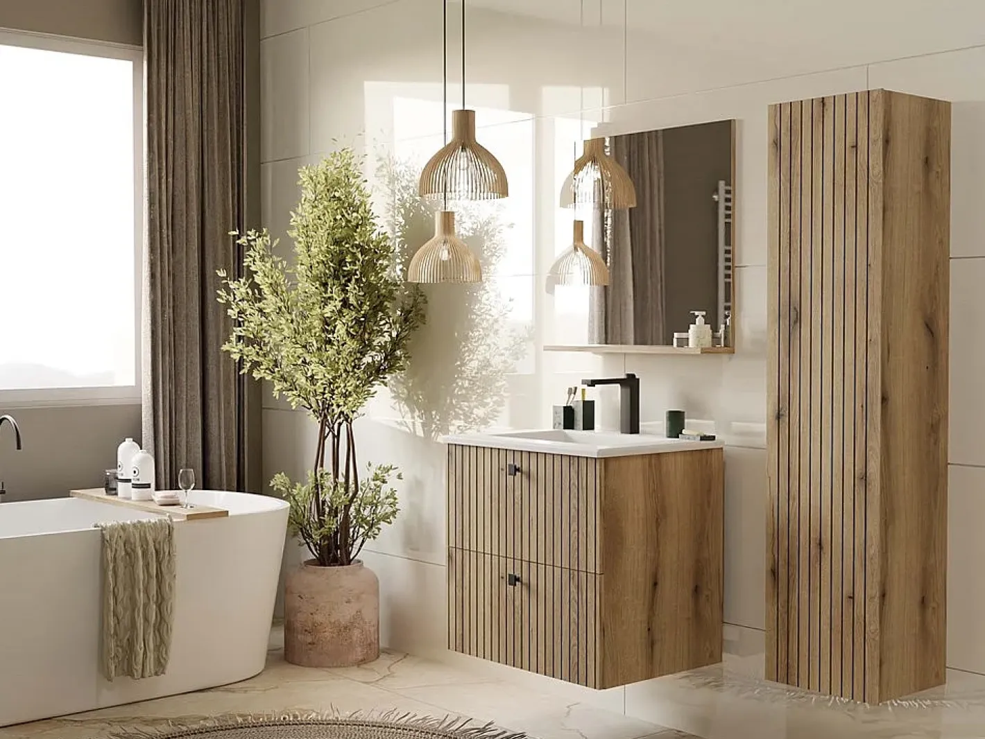 TOPESHOP TIGO - Espejo de baño con estante tigo 60x61,5 cm Color natural oscuro
