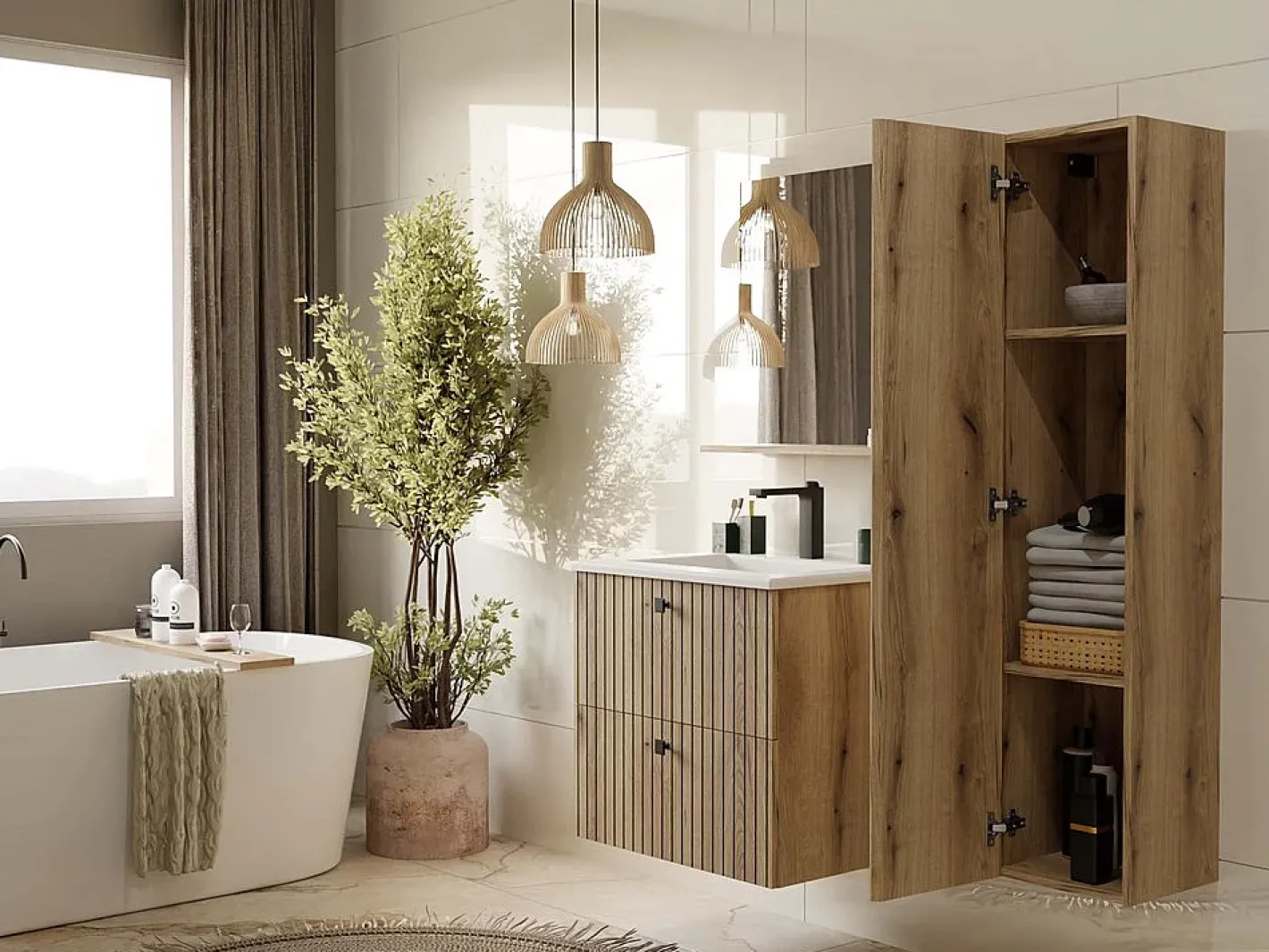 TOPESHOP TIGO - Espejo de baño con estante tigo 60x61,5 cm Color natural oscuro