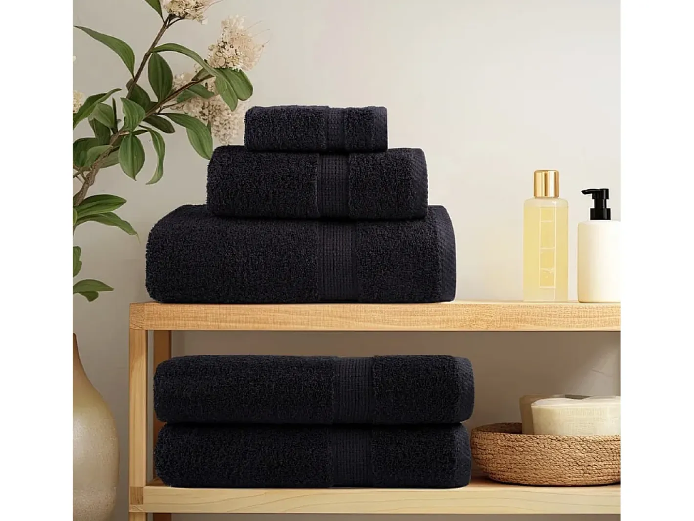 Ropa De Cama|Textil De Baño-Toallas de baño 4 uds 100% algodón verde 100x150 cm 600 gsm ES652809 Negro