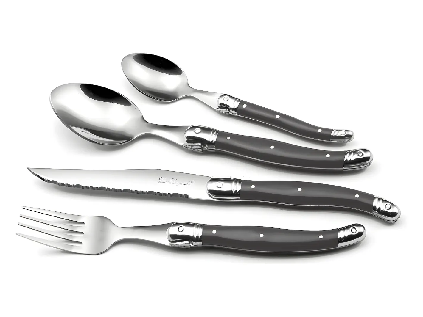 Lou Laguiole Cubierto-Tradition Gris - Cubertería de 48 piezas Gris antracita