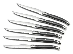 Clearance Lou Laguiole Tradition Gris Oscuro - Bloque 6 cuchillos carne Gris antracita