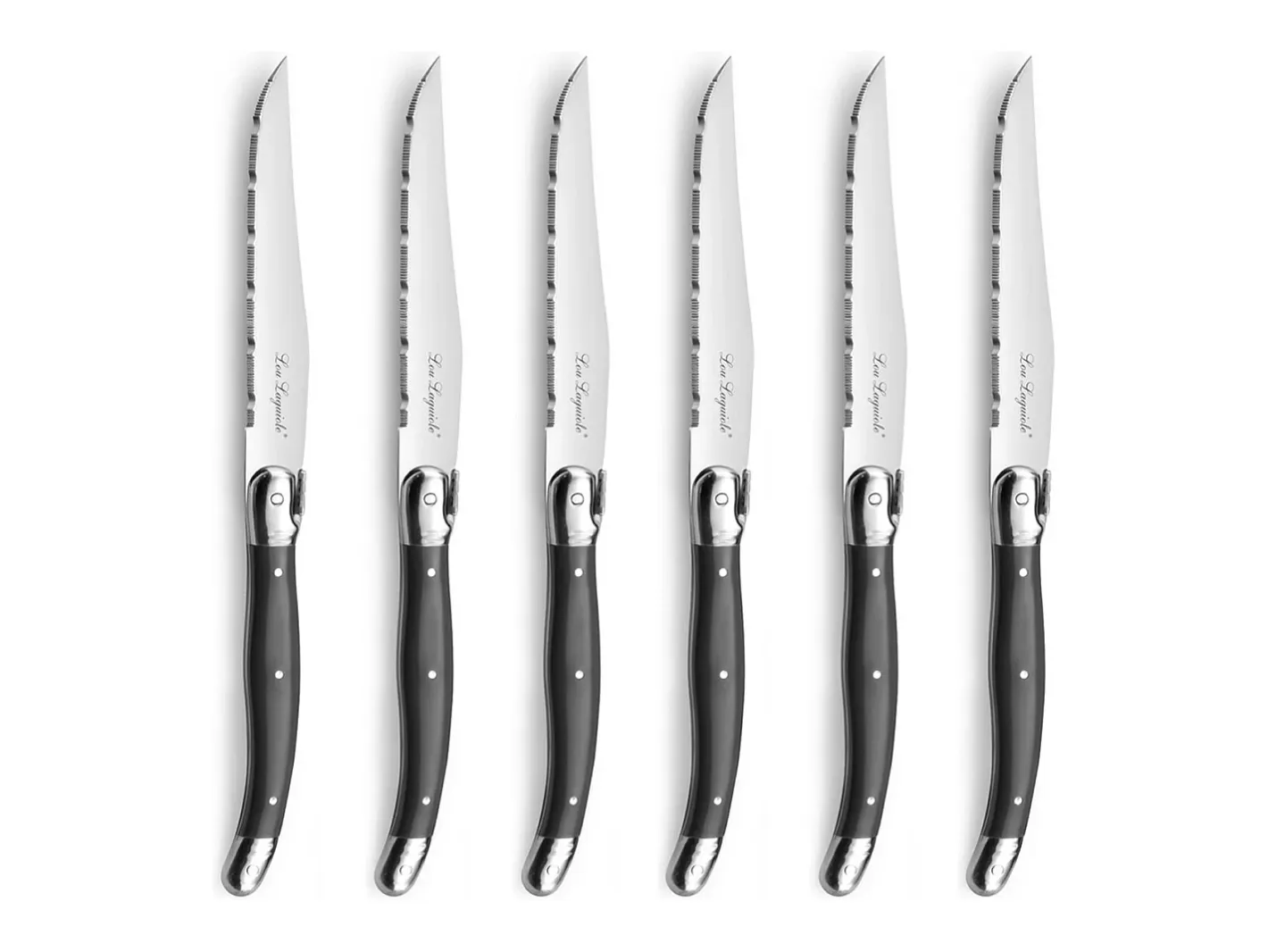 Clearance Lou Laguiole Tradition Gris Oscuro - Bloque 6 cuchillos carne Gris antracita
