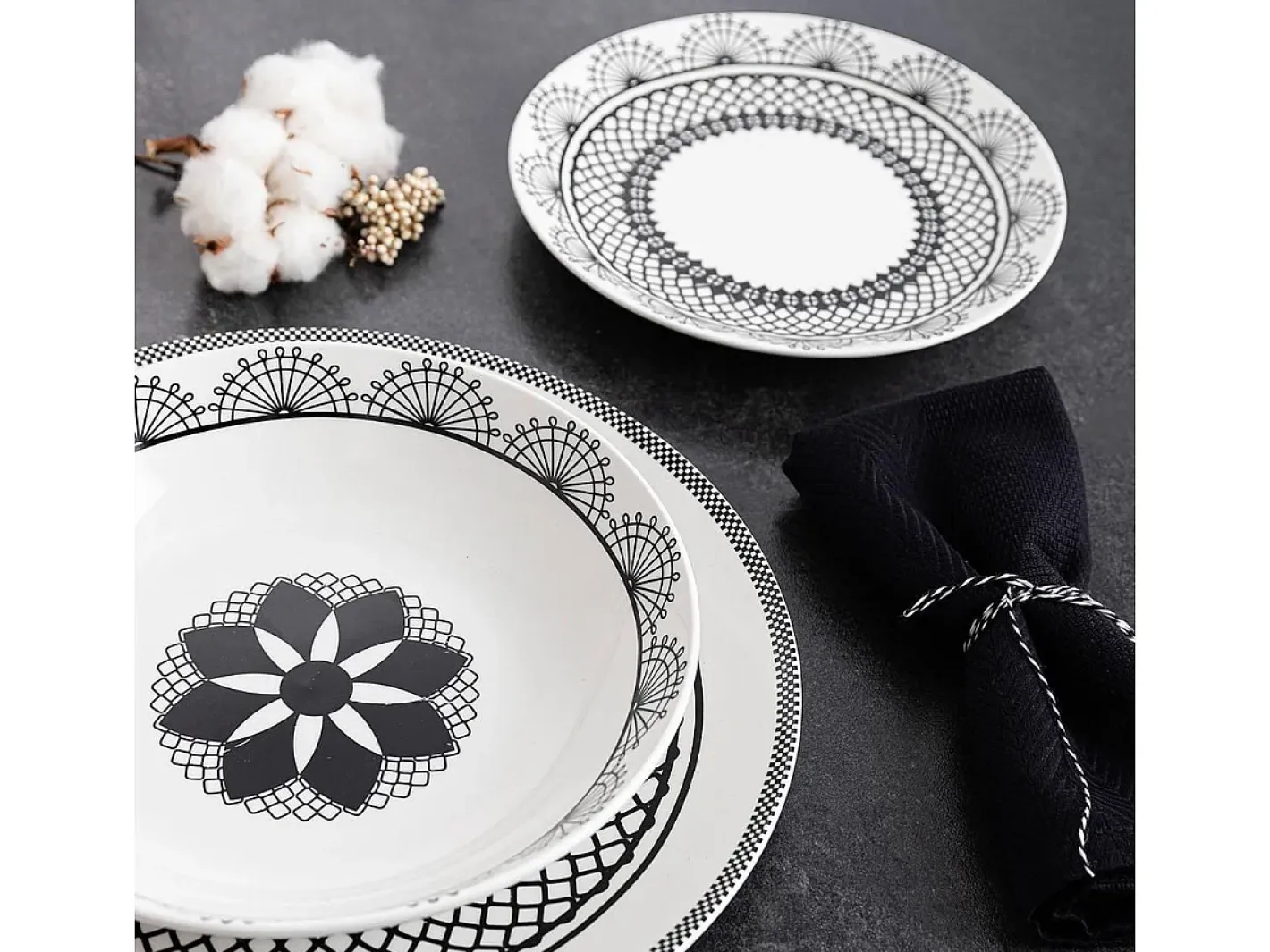Luminarc Vajilla Medina La Bouchée 18 piezas 6 servicios porcelana blanco/ Negro Clearance