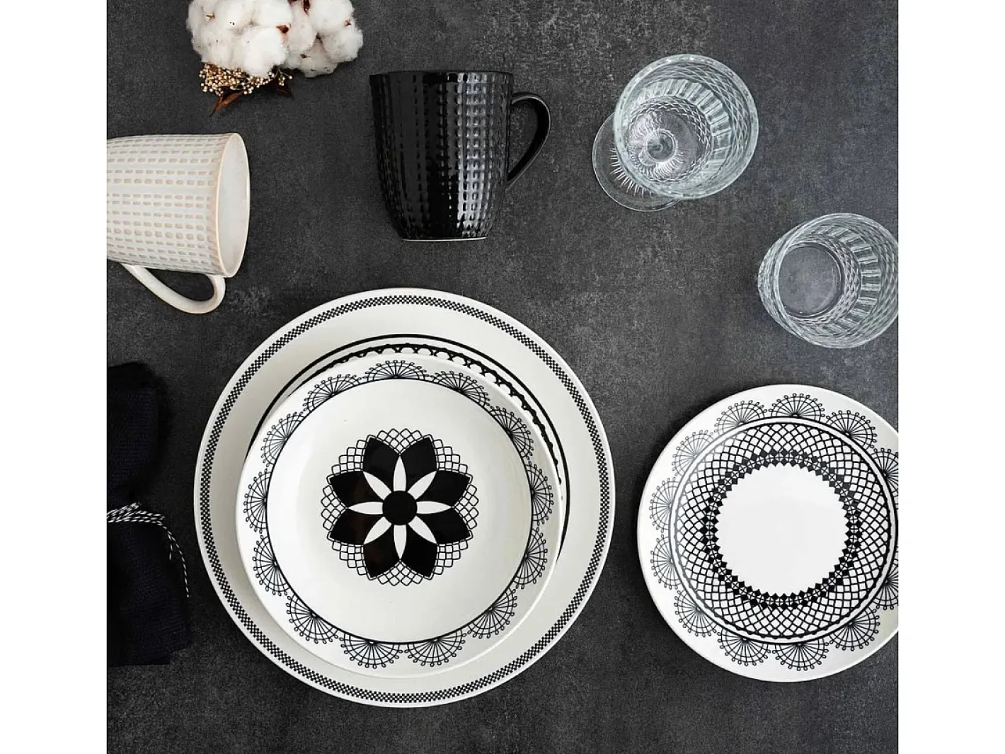 Luminarc Vajilla Medina La Bouchée 18 piezas 6 servicios porcelana blanco/ Negro Clearance