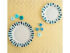 Vajilla-Vajilla Simetric Quid 18 piezas 6 servicios porcelana blanco/ Azul