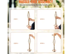 Vaso Succebuy Lote de 20 Vasos de Flores en Metal para Mesa de Matrimonio 58 Cm Dorado New
