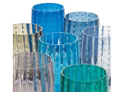 Vaso Zafferano Perle - Vidrio Coloreado Soplado, 32 cl, Hecho a Mano - Juego de 2 Vasos Artesanos para Agua o Cócteles Transparente