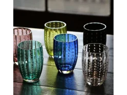 Vaso Zafferano Perle - Vidrio Coloreado Soplado, 32 cl, Hecho a Mano - Juego de 2 Vasos Artesanos para Agua o Cócteles Transparente