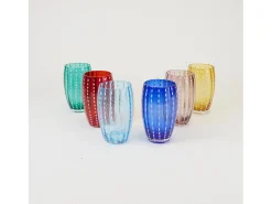 Vaso-Vaso Zafferano Perle - Vidrio Soplado con Color, 32 cl, Hecho a Mano - Juego de 2 Vasos Artesanos para Agua o Cócteles Azul