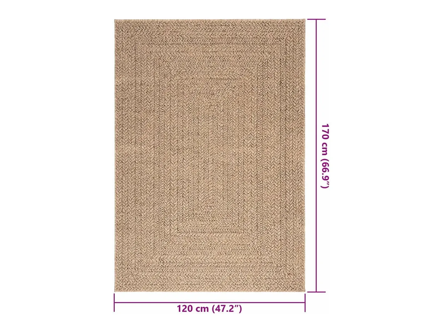 Garden Furniture Alfombra De Salón-Veno Alfombra ZIZUR apariencia de yute interior y exterior 120x170cm Marru00f3n