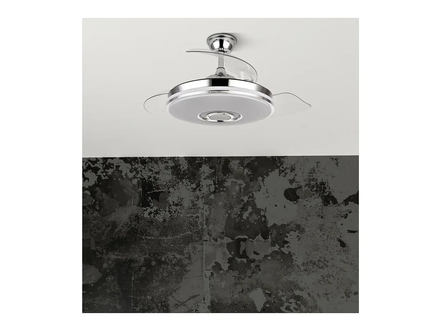 AKUNADECOR Plafón-Ventilador Dc Noto Cromo Led Con Altavoz Y Conectividad Bluetooth Plateado