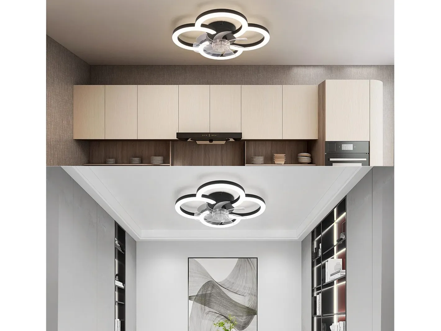 NETTLIFE Ventilador de techo LED con iluminación - 40 W, silencioso, , con control remoto, temporizador regulable de 6 velocidades Negro Clearance