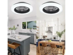 NETTLIFE Plafón-Ventilador de techo con iluminación LED, silencioso, con control remoto, 40 W, regulable, 6 velocidades Blanco