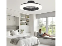 NETTLIFE Plafón-Ventilador de techo con iluminación LED, silencioso, con control remoto, 40 W, regulable, 6 velocidades Blanco