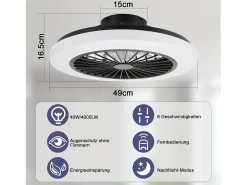 NETTLIFE Plafón-Ventilador de techo con iluminación LED, silencioso, con control remoto, 40 W, regulable, 6 velocidades Blanco