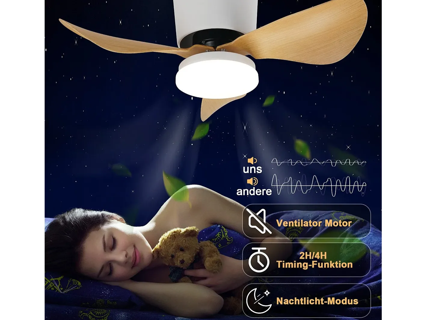 NETTLIFE Ventilador de techo con iluminación y control remoto LED 23W regulable silencioso 70CM verano/invierno temporizador de 6 velocidades Blanco Outlet