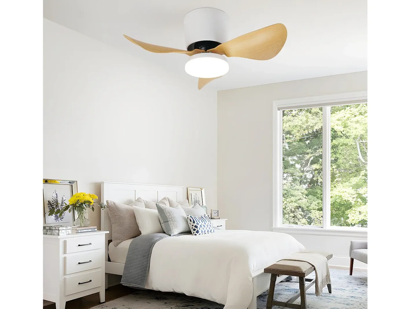 NETTLIFE Ventilador de techo con iluminación y control remoto LED 23W regulable silencioso 70CM verano/invierno temporizador de 6 velocidades Blanco Outlet