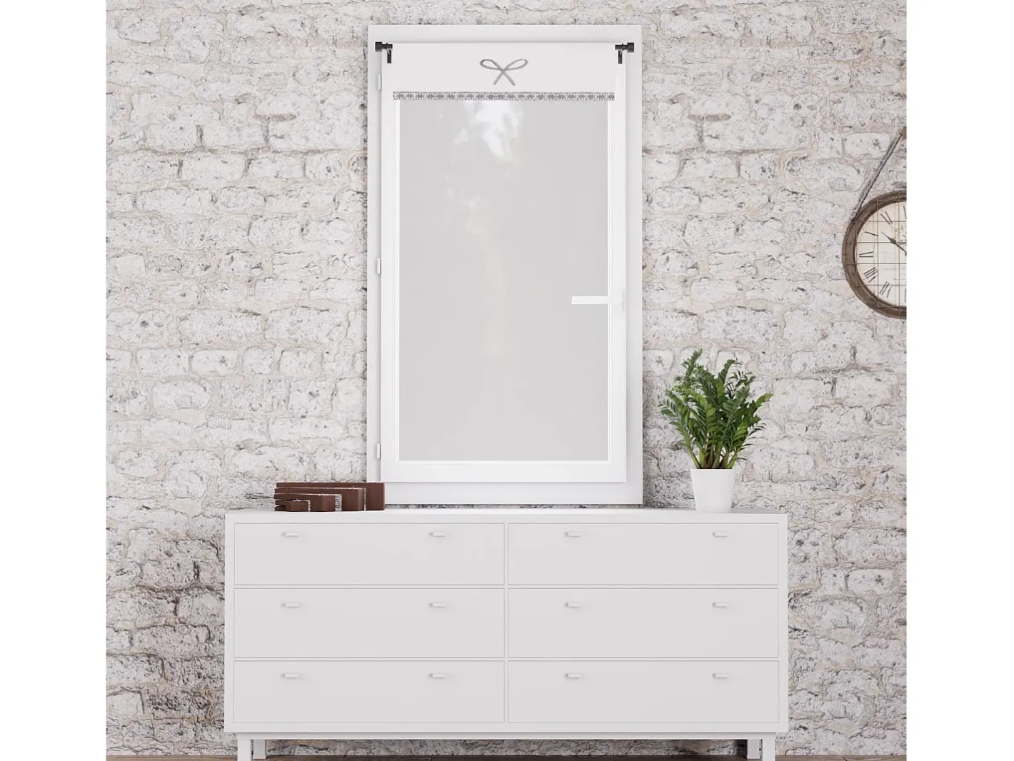 Soleil d'ocre Ropa De Casa-Visillo de algodón bordada 60x120 cm EMILIE , por Blanco