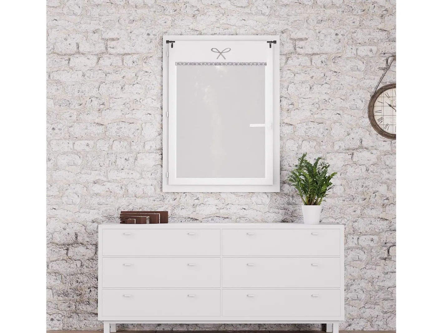 Soleil d'ocre Ropa De Casa-Visillo de algodón bordada 60x90 cm EMILIE , por Blanco
