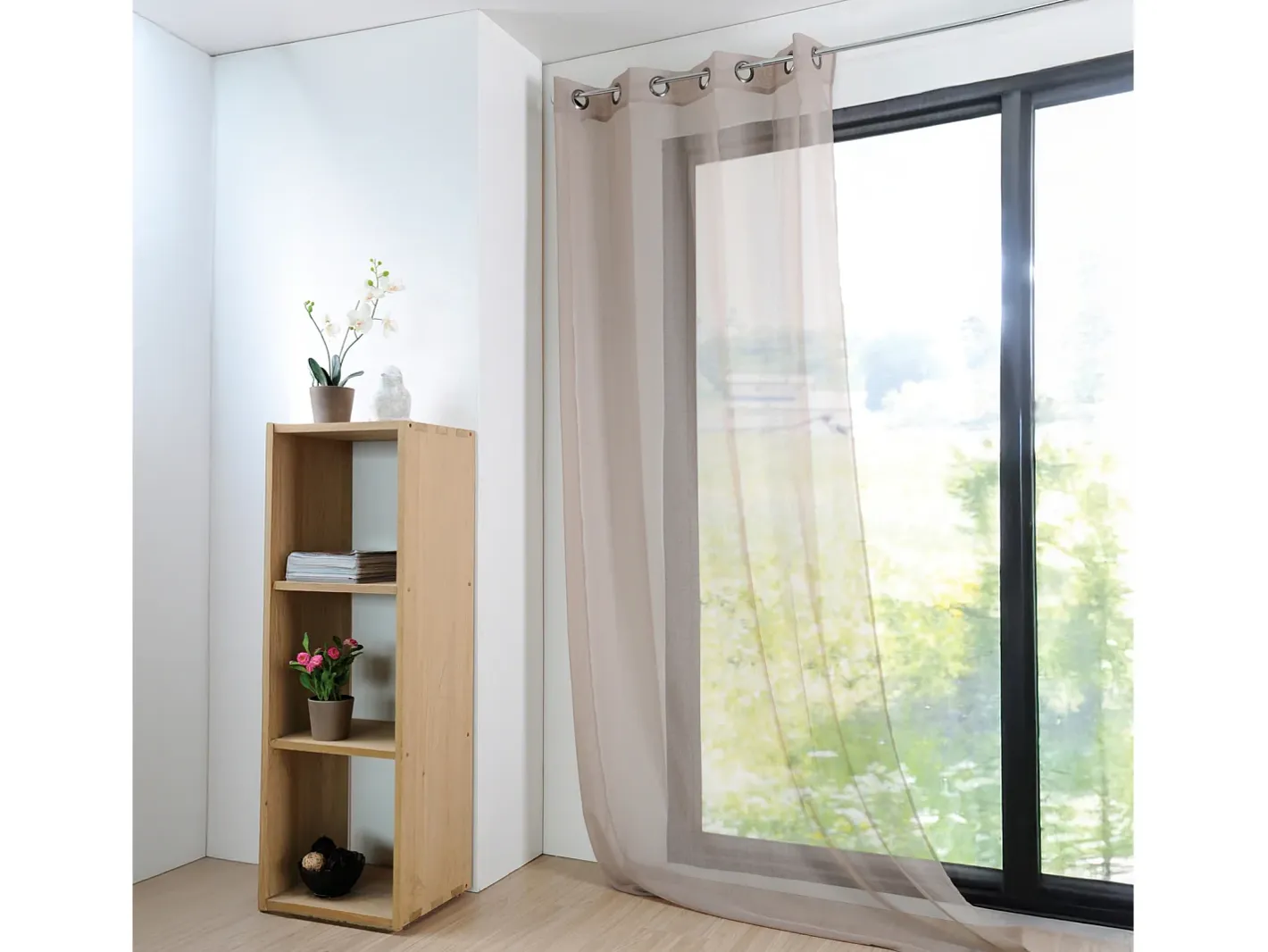 Ropa De Casa-Visillo liso ligero con 16 colores Beige