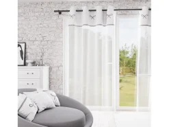 Soleil d'ocre Ropa De Casa-Visillo ojales de algodón bordado 135x250 cm EMILIE , por Blanco