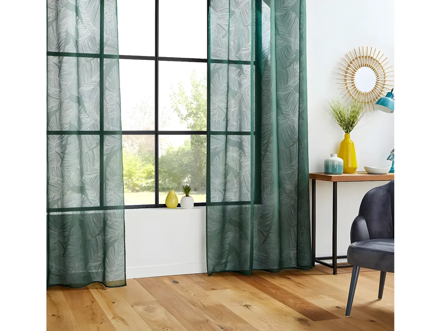 Atmosphera Visillo tamizante estampado hojas Verde
